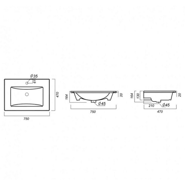 Раковина Bellezza Quadro75 F01 4610018180494